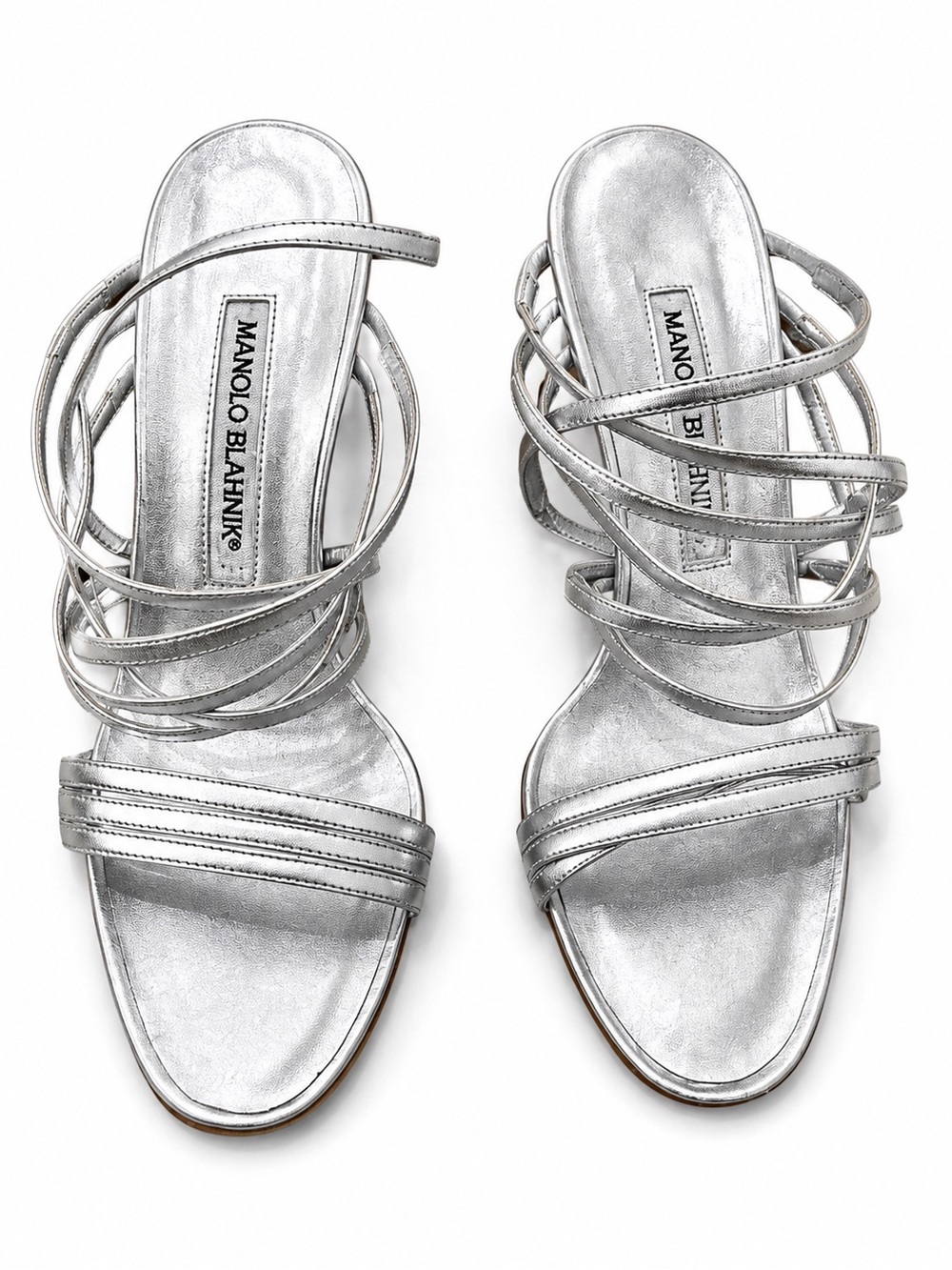 Manolo Blahnik Silver Strappy Stiletto Sandals